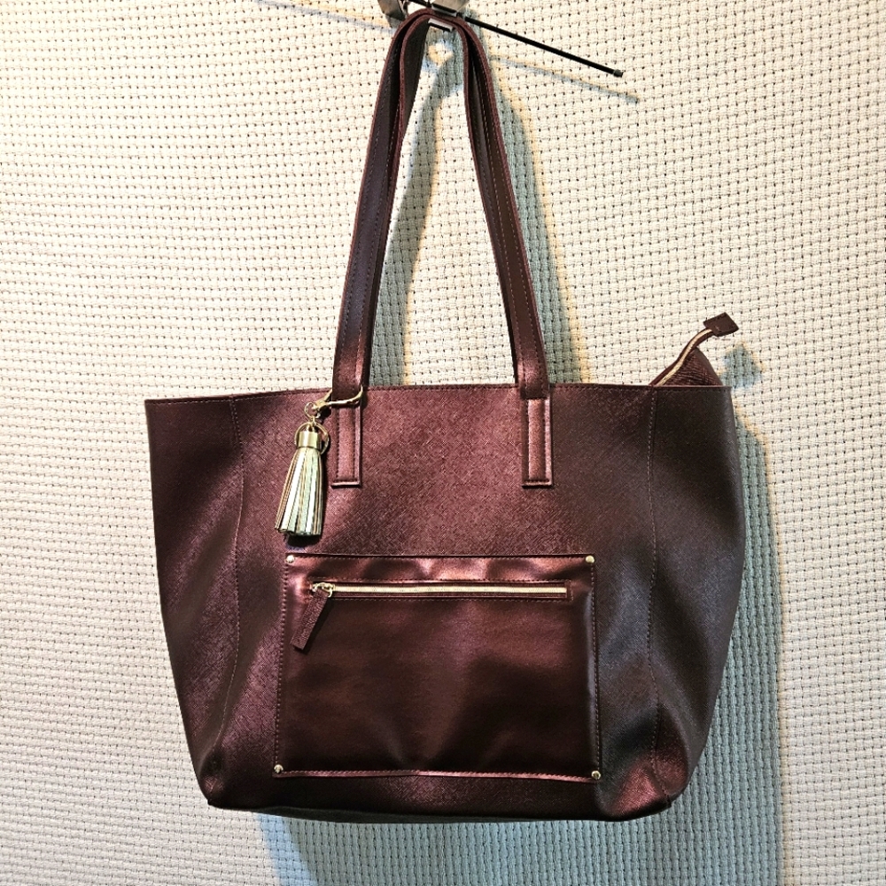 Bath And Body Works Wine Red Large Felt Lined Tote Bag
